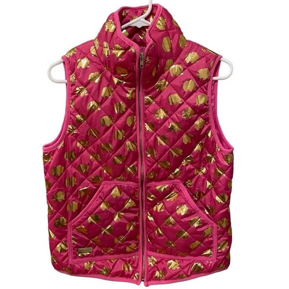 Simply Southern Womens Layering Vest S Pink Gold Foil Elephant Puffer Quilted - Picture 1 of 9